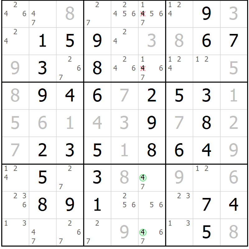 Position des candidats pour la solution de la Gr 66 page 69 du magazine de sudoku Virtuose n° 117