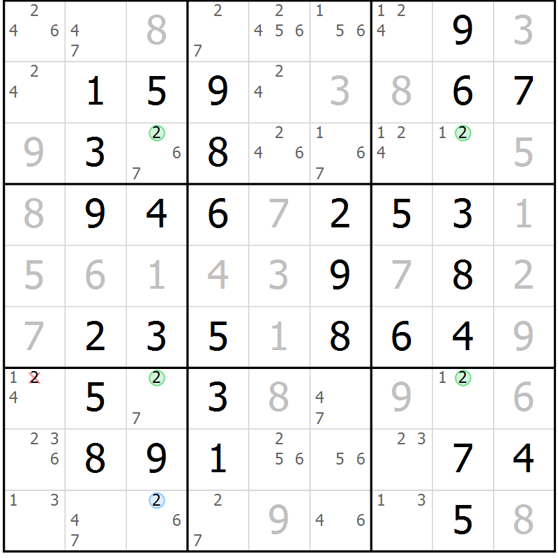 Position des candidats pour la solution de la Gr 66 page 69 du magazine de sudoku Virtuose n° 117