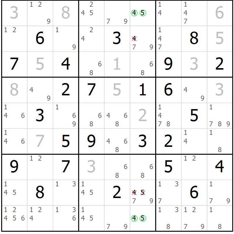 Position des candidats pour la solution de la Gr 67 page 70 du magazine de sudoku Virtuose n° 117