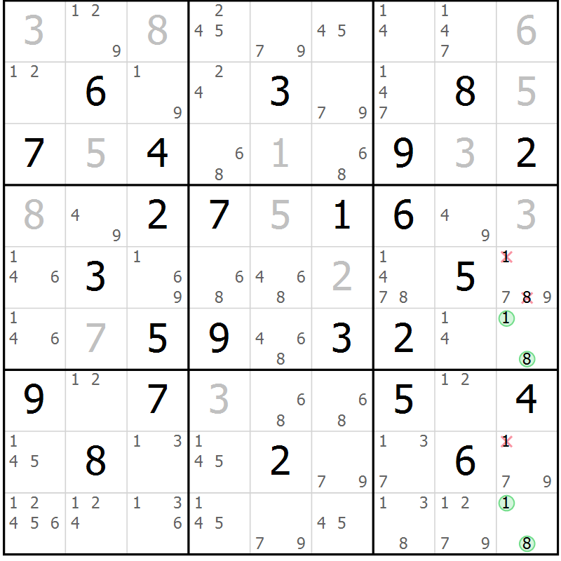 Position des candidats pour la solution de la Gr 67 page 70 du magazine de sudoku Virtuose n° 117