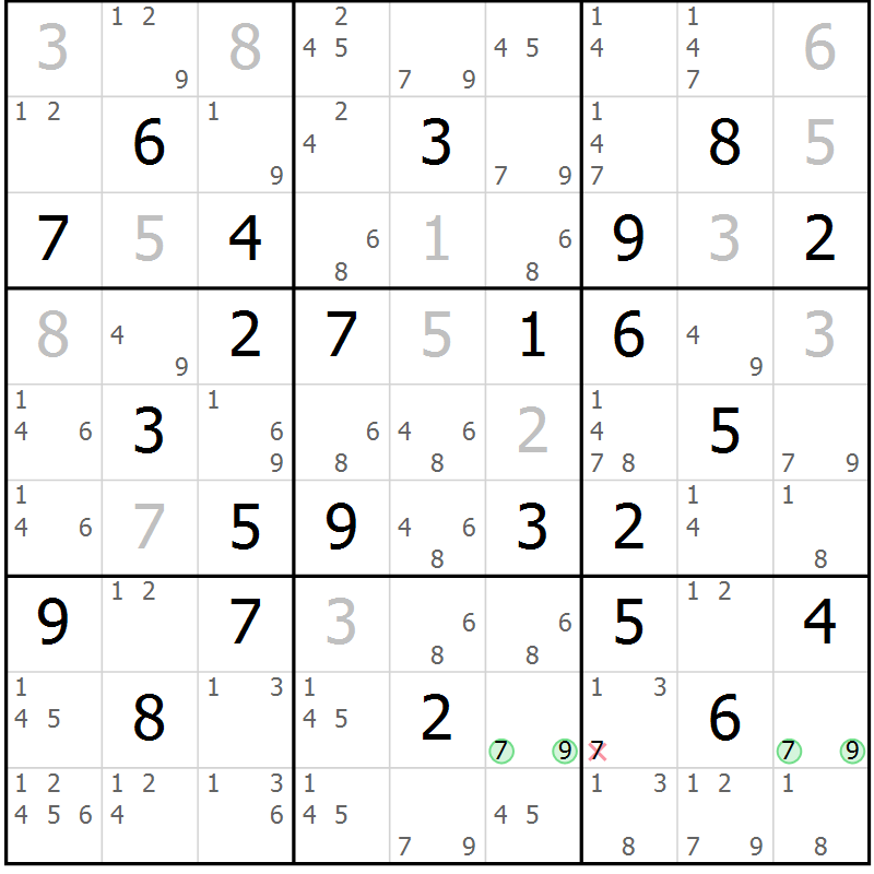 Position des candidats pour la solution de la Gr 67 page 70 du magazine de sudoku Virtuose n° 117