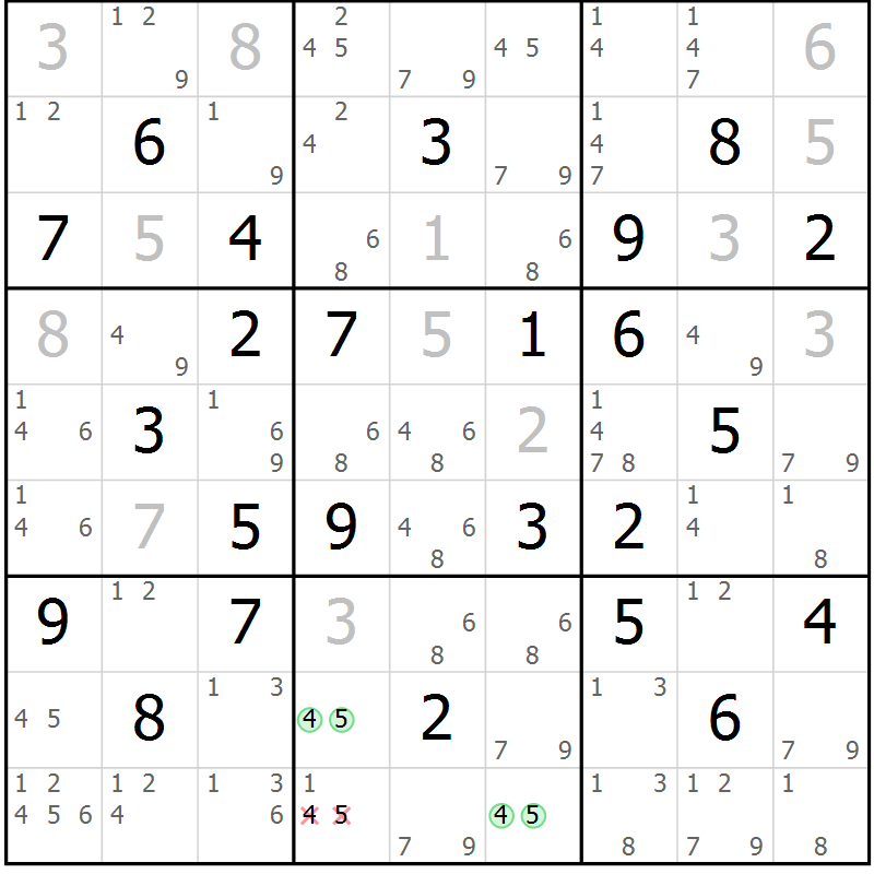 Position des candidats pour la solution de la Gr 67 page 70 du magazine de sudoku Virtuose n° 117