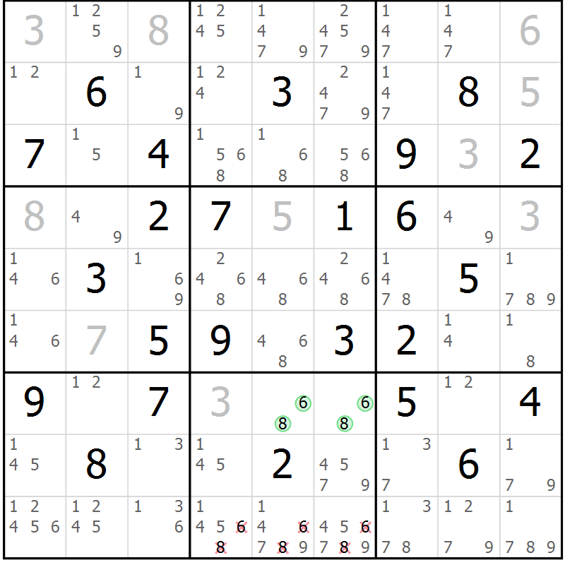 Position des candidats pour la solution de la Gr 67 page 70 du magazine de sudoku Virtuose n° 117