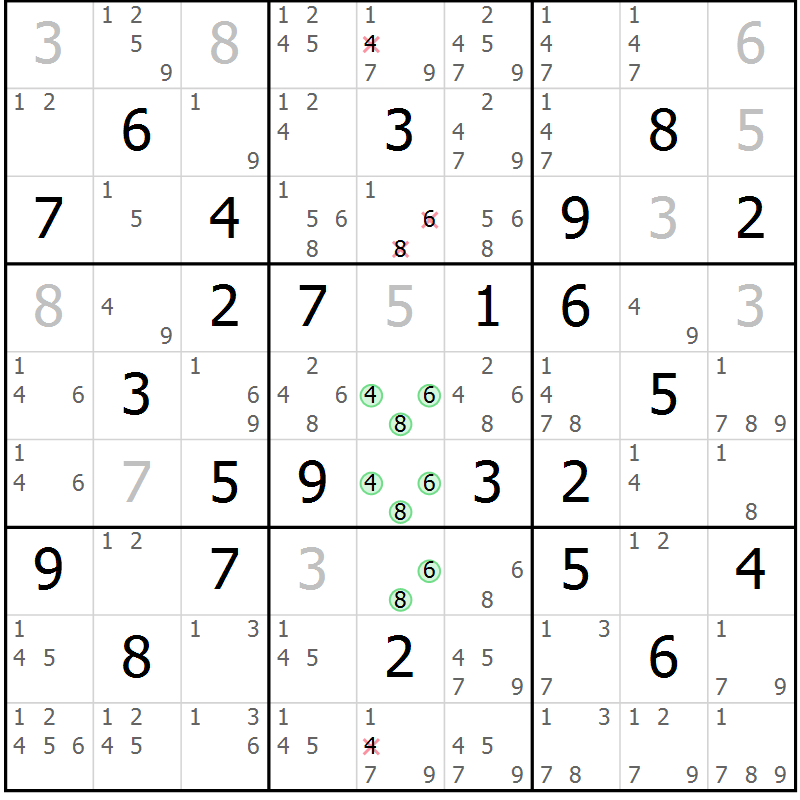 Position des candidats pour la solution de la Gr 67 page 70 du magazine de sudoku Virtuose n° 117