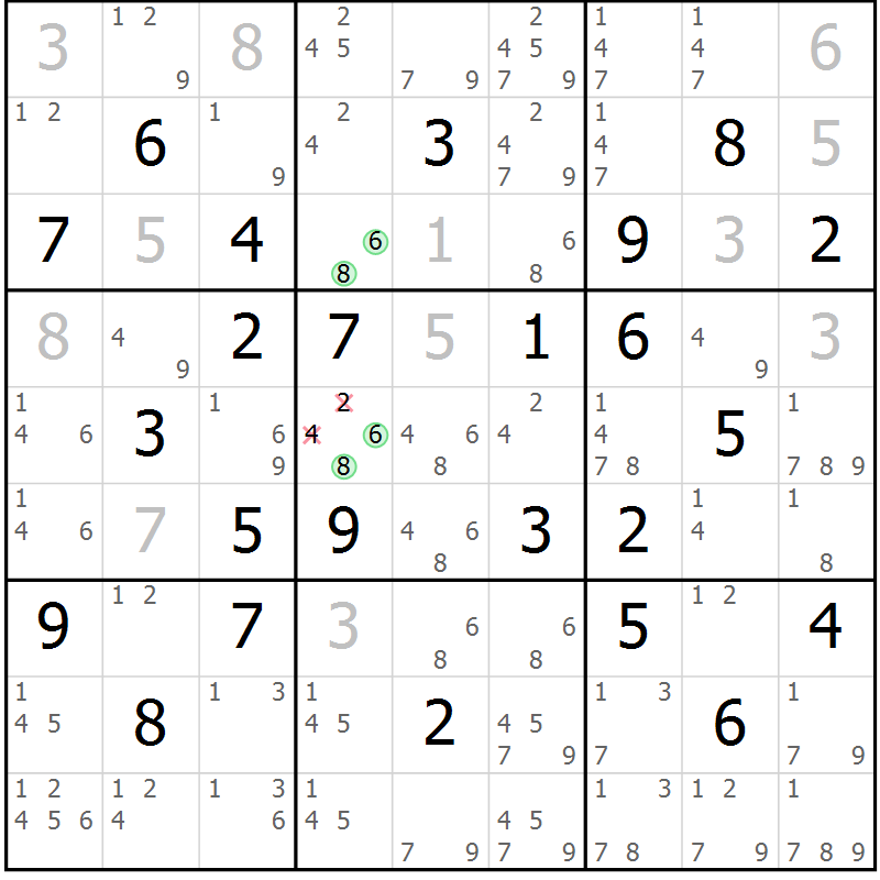 Position des candidats pour la solution de la Gr 67 page 70 du magazine de sudoku Virtuose n° 117
