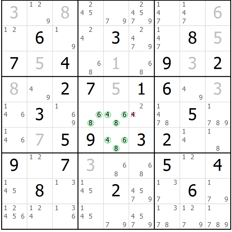 Position des candidats pour la solution de la Gr 67 page 70 du magazine de sudoku Virtuose n° 117