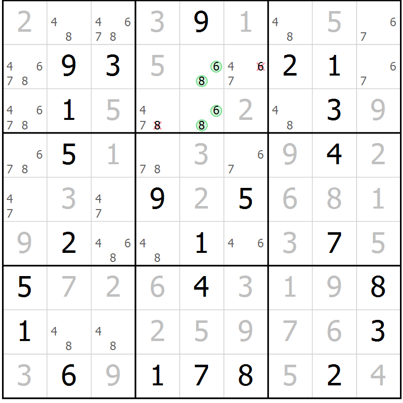 Position des candidats pour la solution de la Gr 68 page 71 du magazine de sudoku Virtuose n° 117