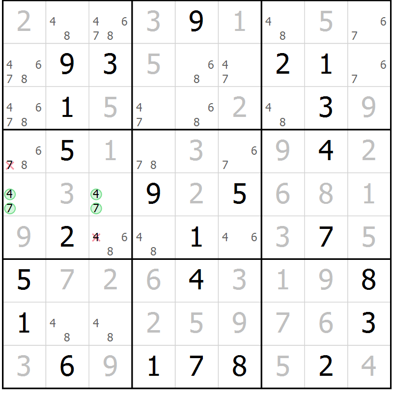 Position des candidats pour la solution de la Gr 68 page 71 du magazine de sudoku Virtuose n° 117