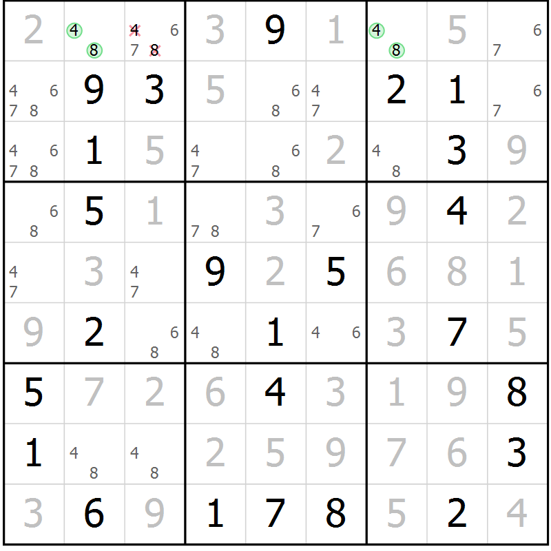 Position des candidats pour la solution de la Gr 68 page 71 du magazine de sudoku Virtuose n° 117