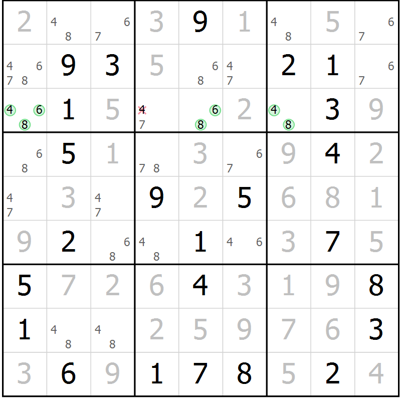 Position des candidats pour la solution de la Gr 68 page 71 du magazine de sudoku Virtuose n° 117