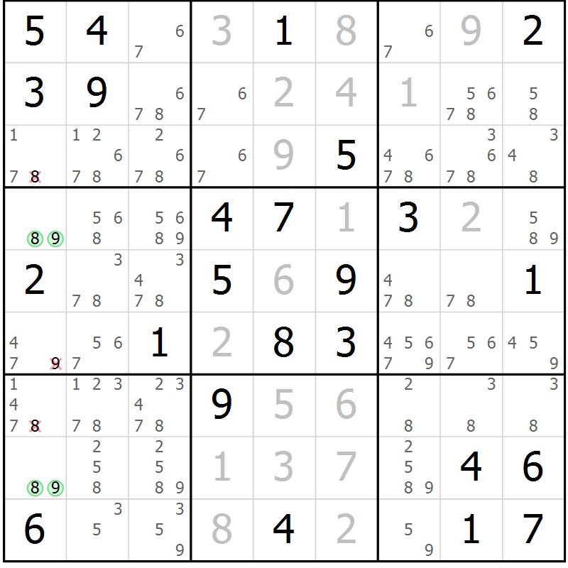 Position des candidats pour la solution de la Gr 69 page 72 du magazine de sudoku Virtuose n° 117