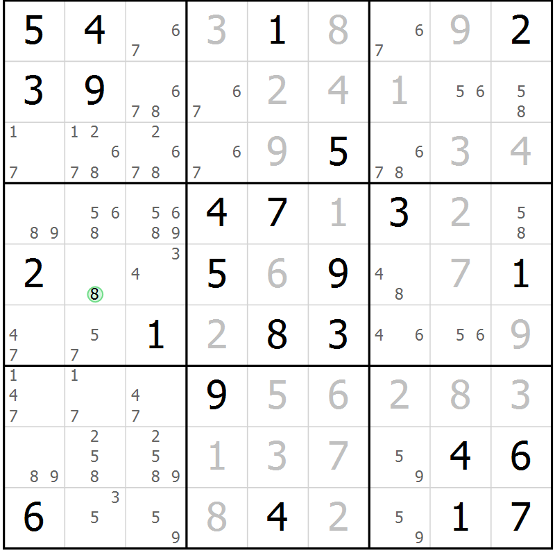 Position des candidats pour la solution de la Gr 69 page 72 du magazine de sudoku Virtuose n° 117