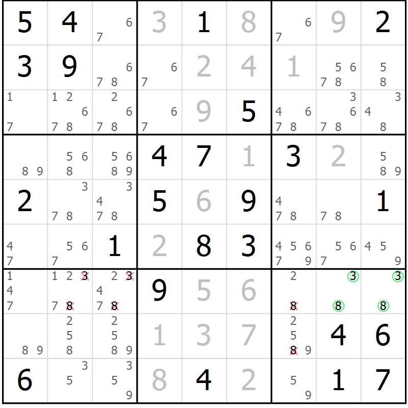 Position des candidats pour la solution de la Gr 69 page 72 du magazine de sudoku Virtuose n° 117