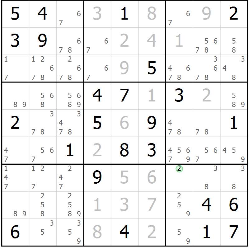 Position des candidats pour la solution de la Gr 69 page 72 du magazine de sudoku Virtuose n° 117