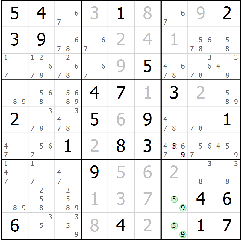 Position des candidats pour la solution de la Gr 69 page 72 du magazine de sudoku Virtuose n° 117