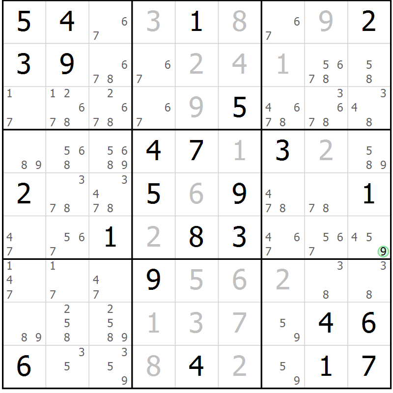 Position des candidats pour la solution de la Gr 69 page 72 du magazine de sudoku Virtuose n° 117