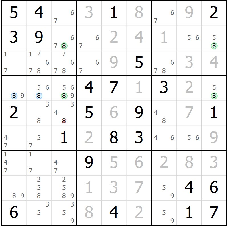 Position des candidats pour la solution de la Gr 69 page 72 du magazine de sudoku Virtuose n° 117