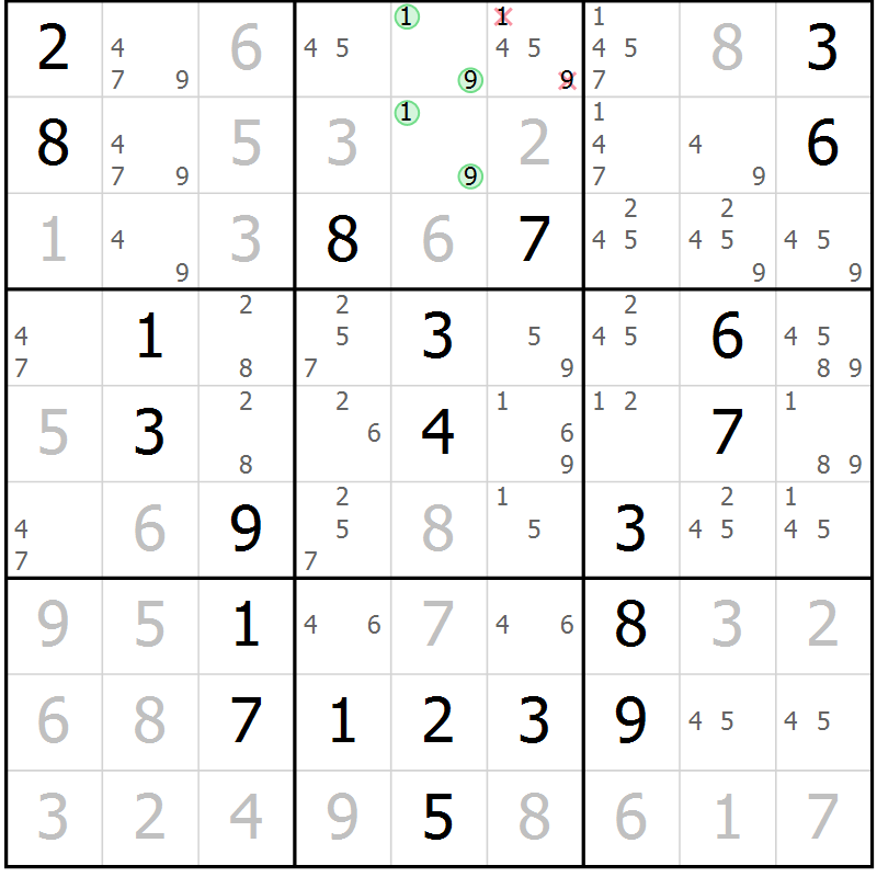 Position des candidats pour la solution de la Gr 7 page 10 du magazine de sudoku Virtuose n° 117