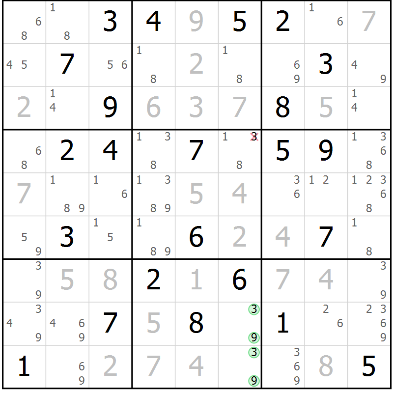 Position des candidats pour la solution de la Gr 70 page 73 du magazine de sudoku Virtuose n° 117