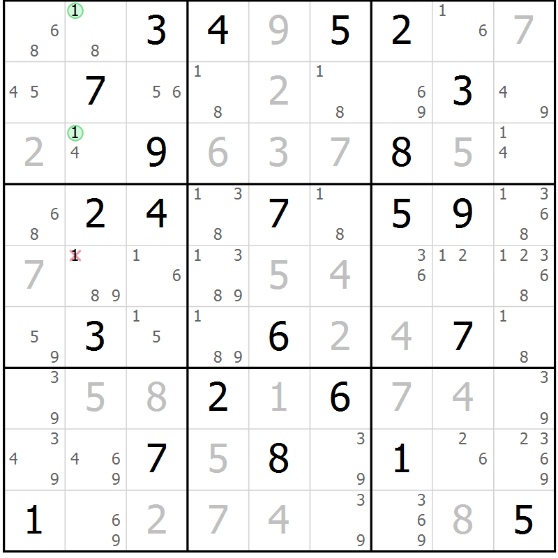 Position des candidats pour la solution de la Gr 70 page 73 du magazine de sudoku Virtuose n° 117
