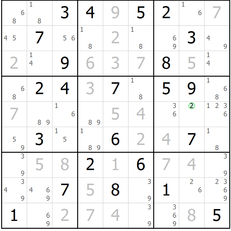 Position des candidats pour la solution de la Gr 70 page 73 du magazine de sudoku Virtuose n° 117