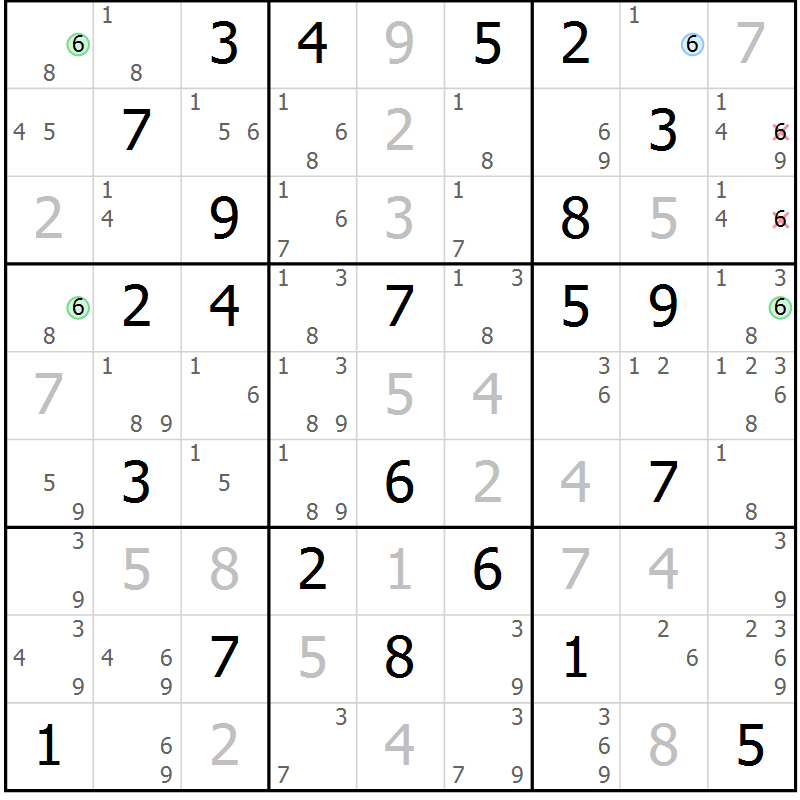 Position des candidats pour la solution de la Gr 70 page 73 du magazine de sudoku Virtuose n° 117