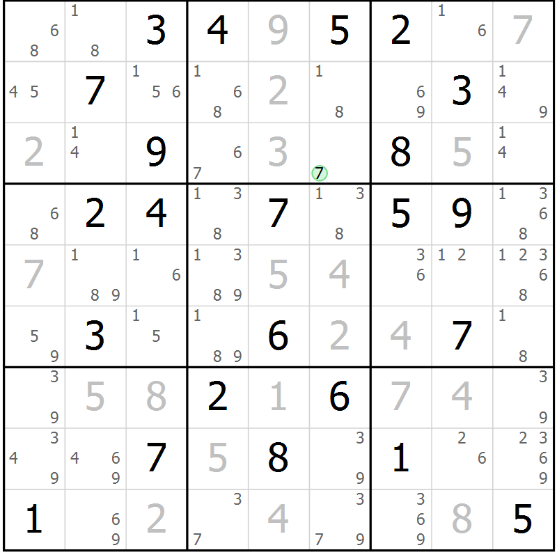 Position des candidats pour la solution de la Gr 70 page 73 du magazine de sudoku Virtuose n° 117