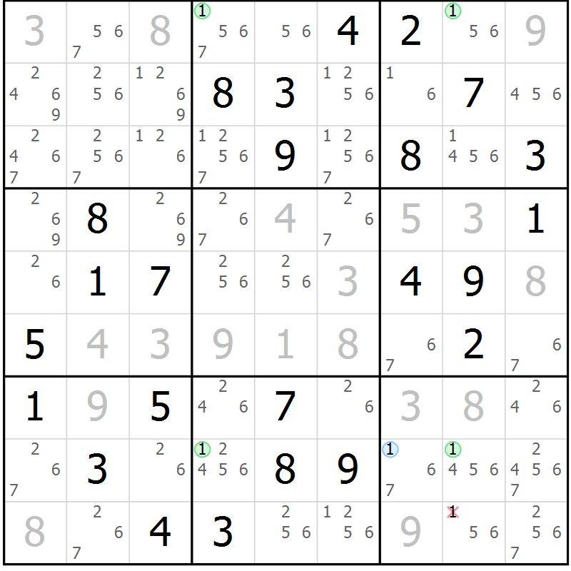 Position des candidats pour la solution de la Gr 71 page 74 du magazine de sudoku Virtuose n° 117