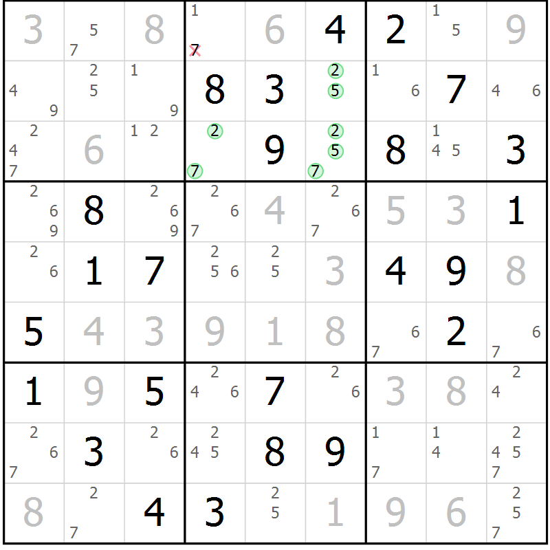 Position des candidats pour la solution de la Gr 71 page 74 du magazine de sudoku Virtuose n° 117