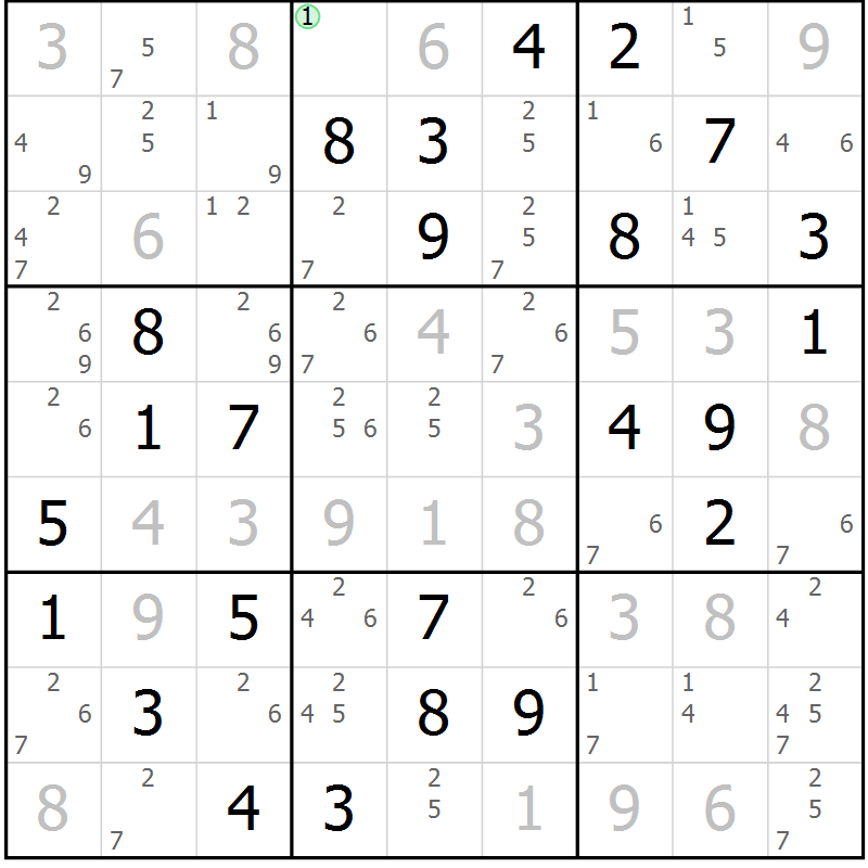 Position des candidats pour la solution de la Gr 71 page 74 du magazine de sudoku Virtuose n° 117