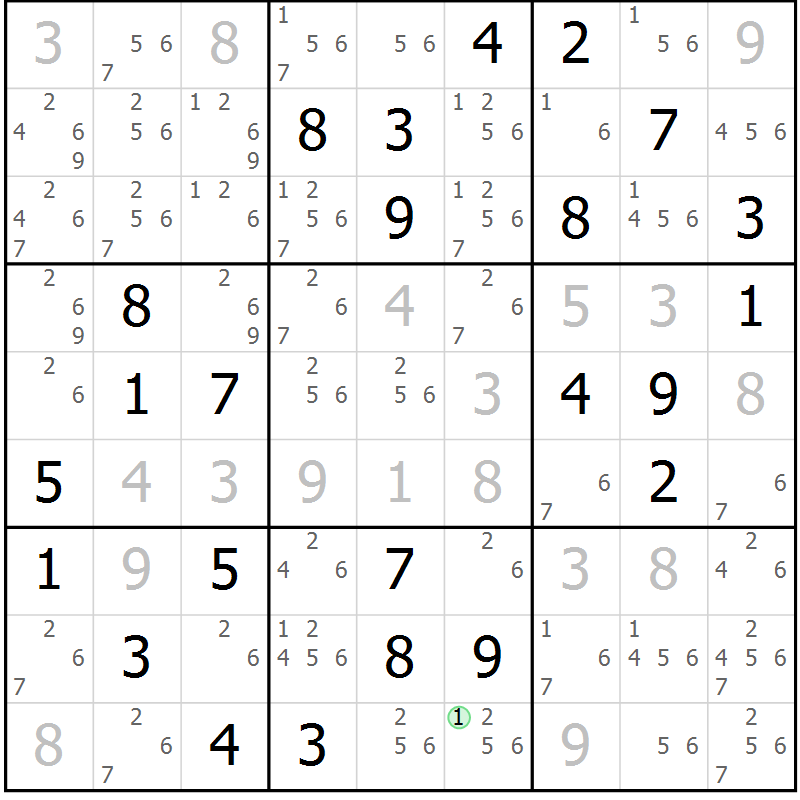 Position des candidats pour la solution de la Gr 71 page 74 du magazine de sudoku Virtuose n° 117