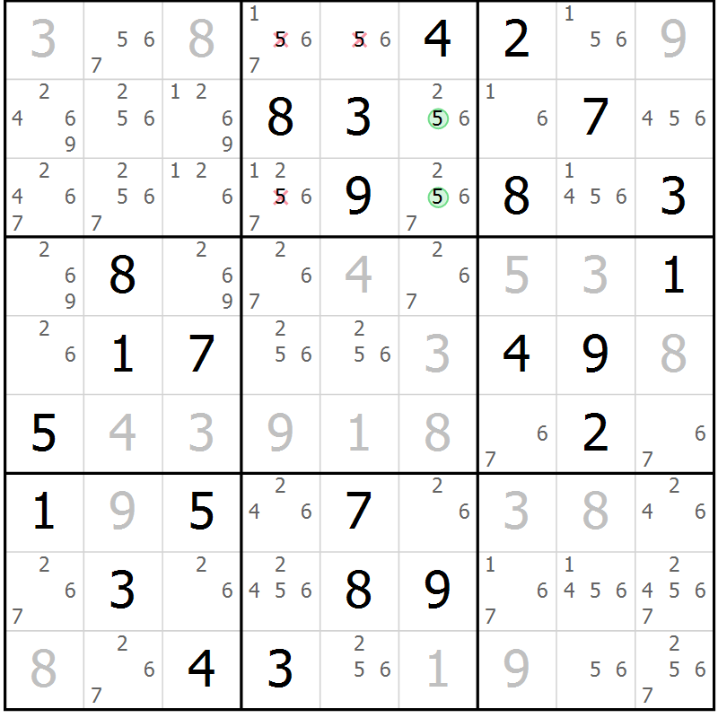 Position des candidats pour la solution de la Gr 71 page 74 du magazine de sudoku Virtuose n° 117