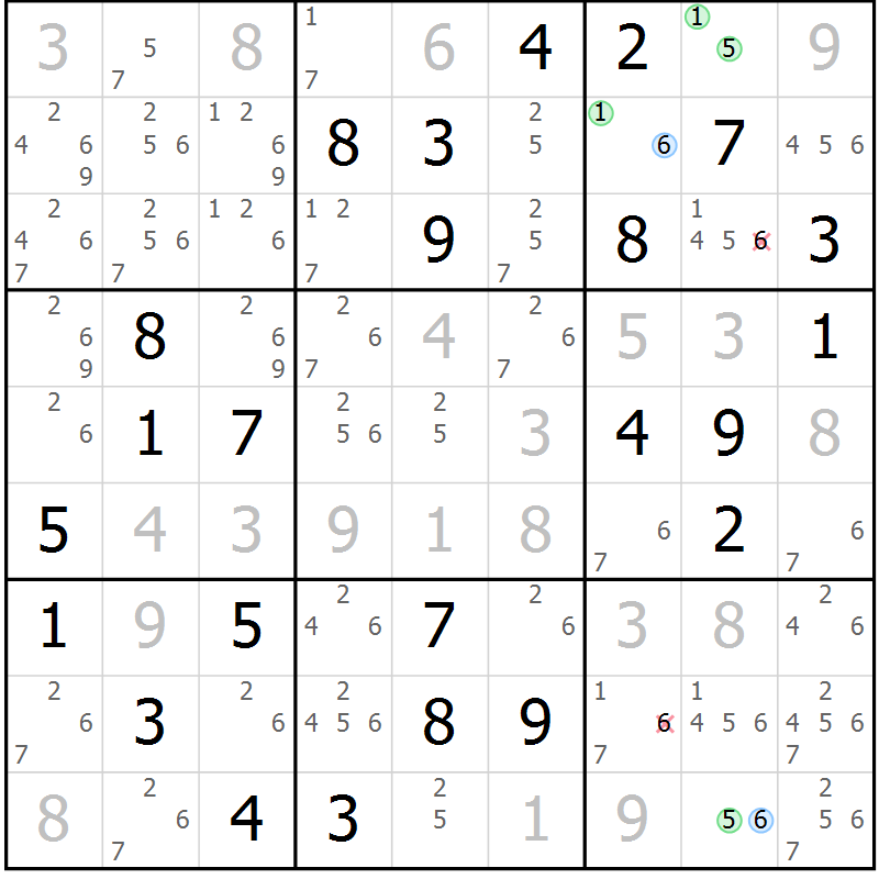 Position des candidats pour la solution de la Gr 71 page 74 du magazine de sudoku Virtuose n° 117
