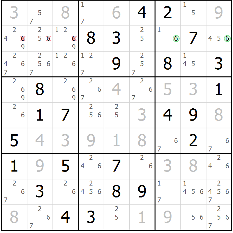 Position des candidats pour la solution de la Gr 71 page 74 du magazine de sudoku Virtuose n° 117