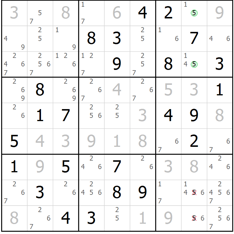 Position des candidats pour la solution de la Gr 71 page 74 du magazine de sudoku Virtuose n° 117