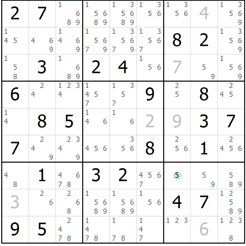 Position des candidats pour la solution de la Gr 72 page 75 du magazine de sudoku Virtuose n° 117