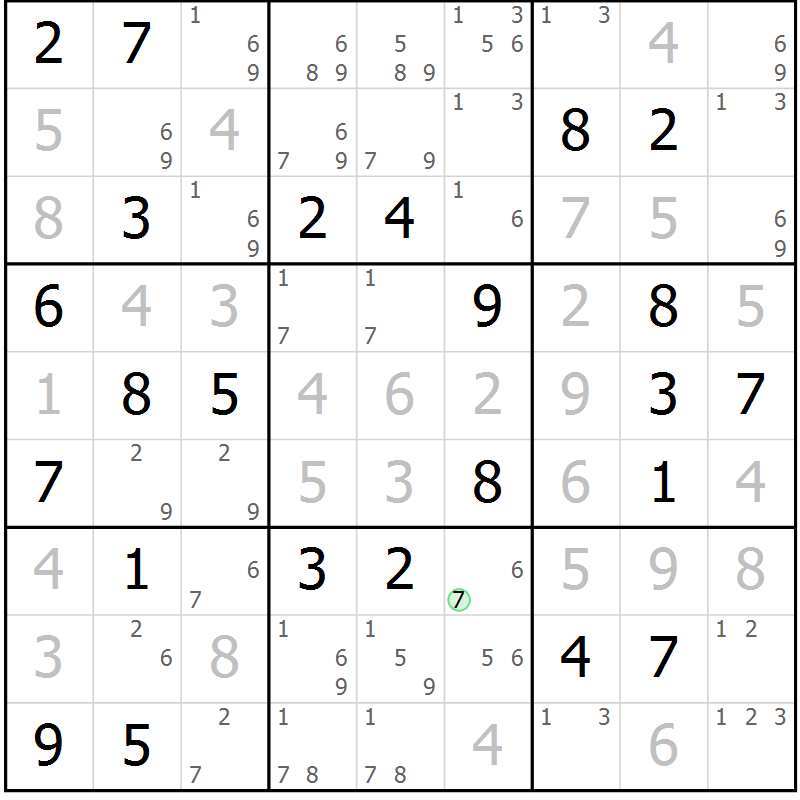 Position des candidats pour la solution de la Gr 72 page 75 du magazine de sudoku Virtuose n° 117