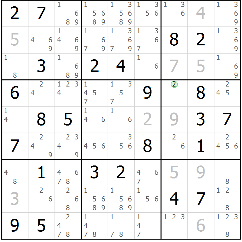 Position des candidats pour la solution de la Gr 72 page 75 du magazine de sudoku Virtuose n° 117