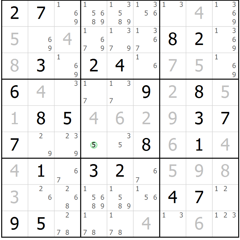 Position des candidats pour la solution de la Gr 72 page 75 du magazine de sudoku Virtuose n° 117