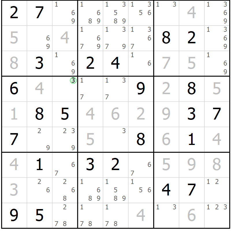 Position des candidats pour la solution de la Gr 72 page 75 du magazine de sudoku Virtuose n° 117