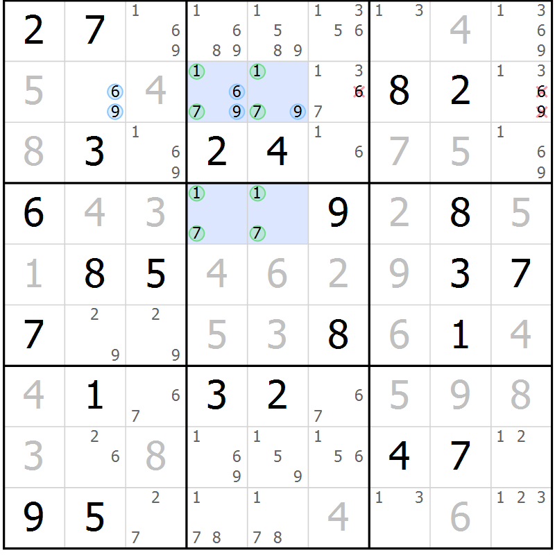 Position des candidats pour la solution de la Gr 72 page 75 du magazine de sudoku Virtuose n° 117