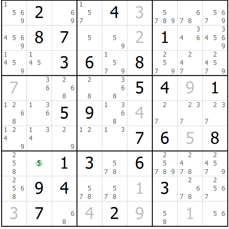 Position des candidats pour la solution de la Gr 73 page 76 du magazine de sudoku Virtuose n° 117