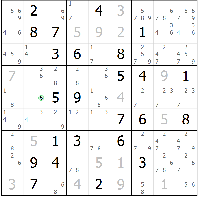 Position des candidats pour la solution de la Gr 73 page 76 du magazine de sudoku Virtuose n° 117