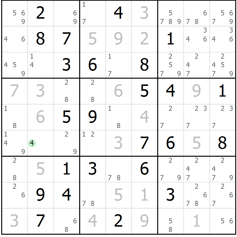 Position des candidats pour la solution de la Gr 73 page 76 du magazine de sudoku Virtuose n° 117