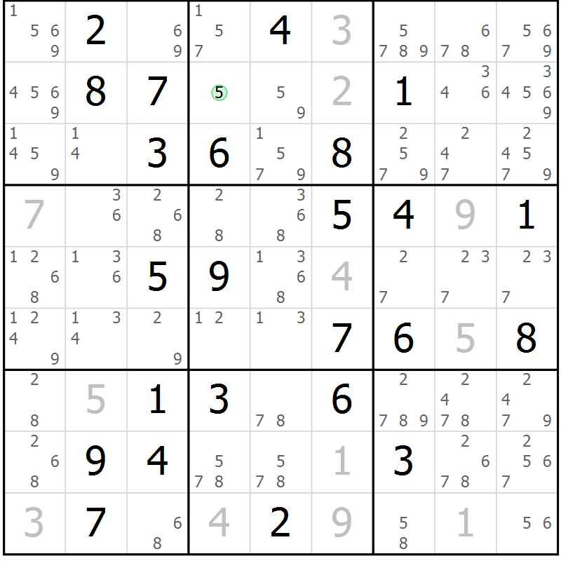 Position des candidats pour la solution de la Gr 73 page 76 du magazine de sudoku Virtuose n° 117
