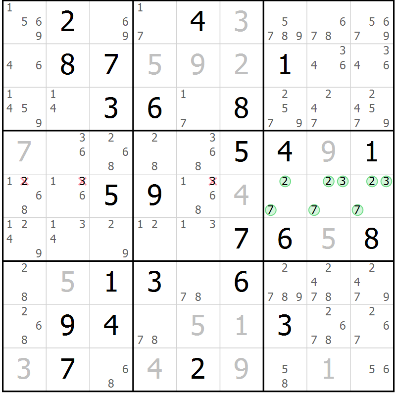 Position des candidats pour la solution de la Gr 73 page 76 du magazine de sudoku Virtuose n° 117