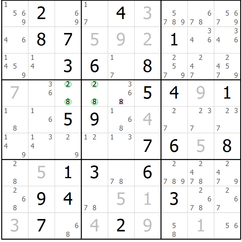 Position des candidats pour la solution de la Gr 73 page 76 du magazine de sudoku Virtuose n° 117