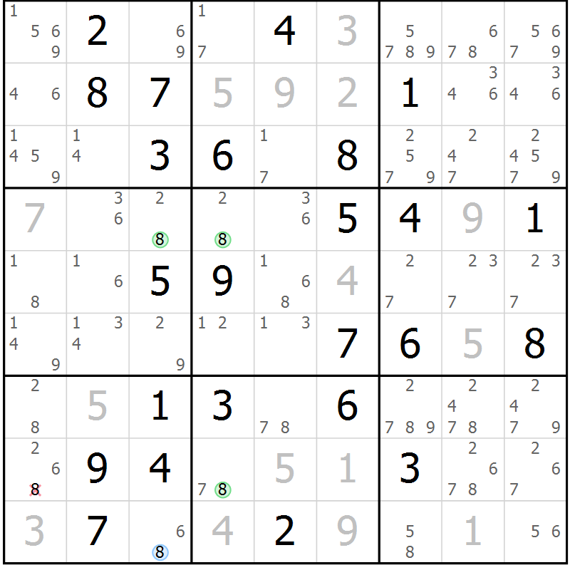 Position des candidats pour la solution de la Gr 73 page 76 du magazine de sudoku Virtuose n° 117