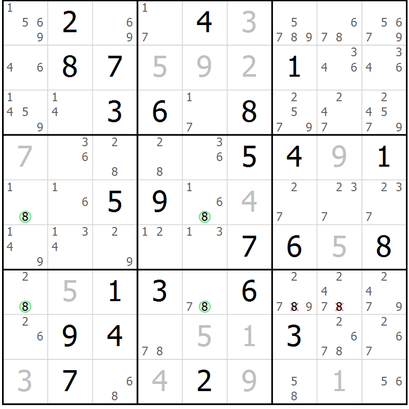 Position des candidats pour la solution de la Gr 73 page 76 du magazine de sudoku Virtuose n° 117