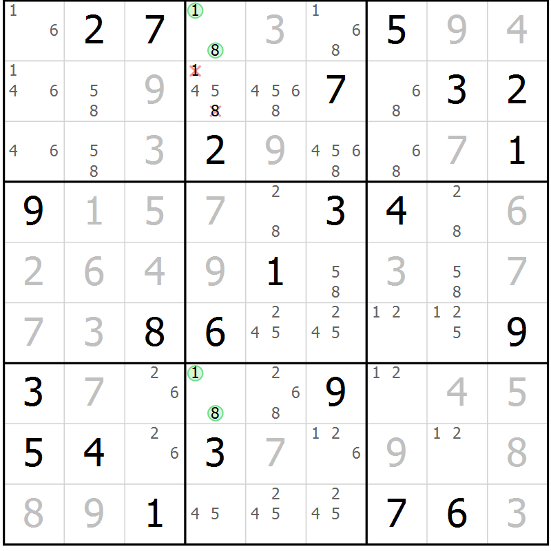 Position des candidats pour la solution de la Gr 74 page 77 du magazine de sudoku Virtuose n° 117